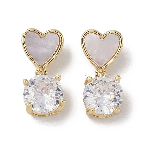 Brass & Shell & Clear Cubic Zirconia Pendants
