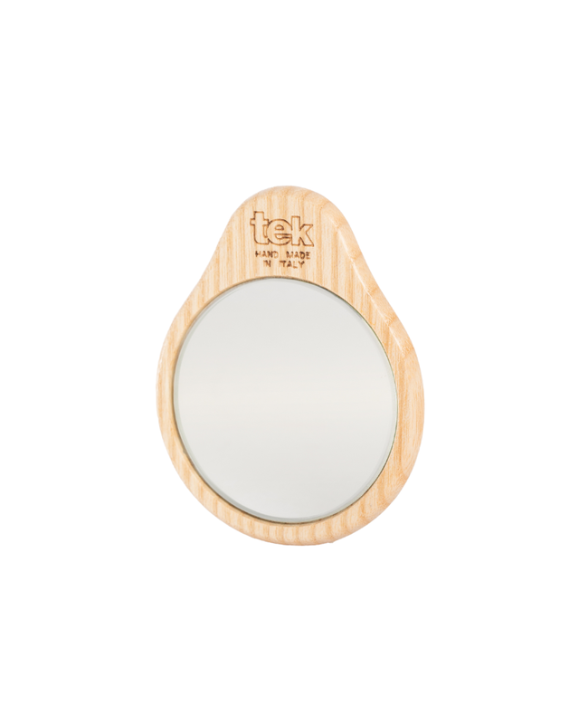 Tek - Handmade Round Ash Wood Mirror | Cotton Pouch Included