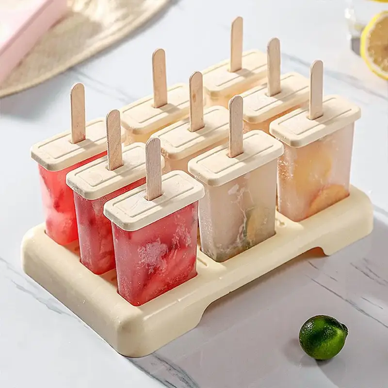 9pcs/set Popsicle Mold with Tray, Ice Cream Mold, Plastic Reusable Durable Ice Cream Mould