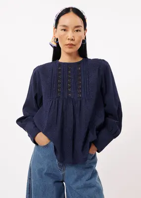 Blouse Ff24-01 Adeline Bleu-Marine | Color: BLEU MARINE | Size: XS