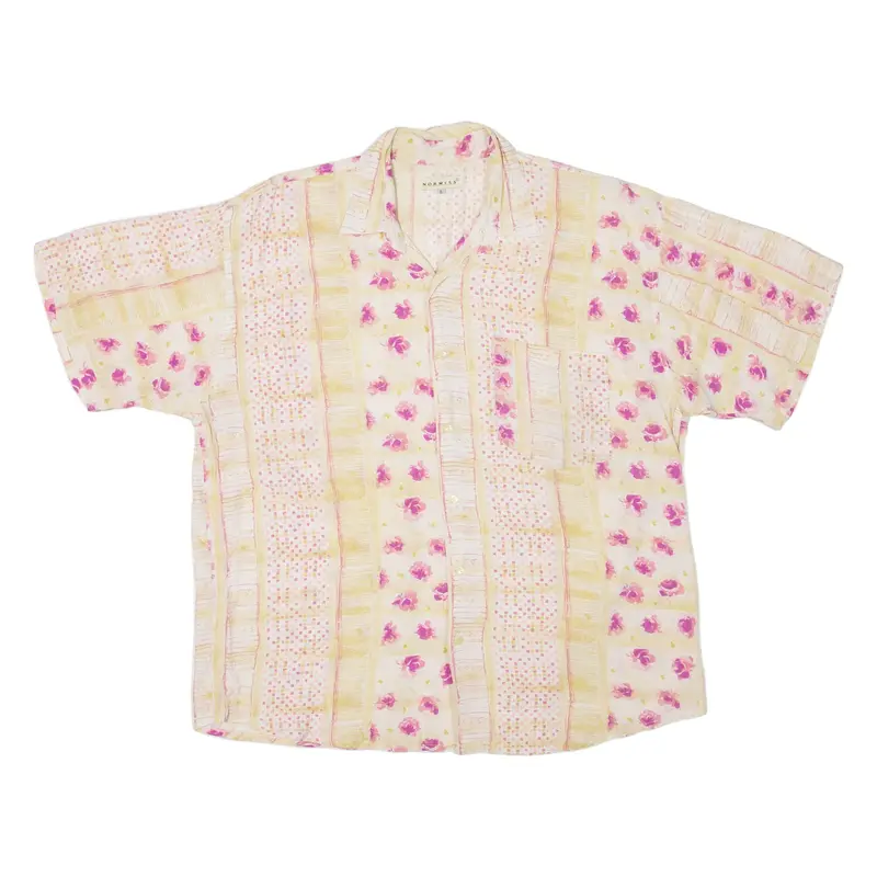 NORWISS Mens Hawaiian Shirt Beige 90s Floral L