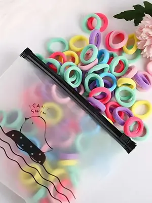 100pcs Summer 2024 Random Color Casual High Stretch Seamless Hair Ties, Small Rubber Band Headband Hair Accessories