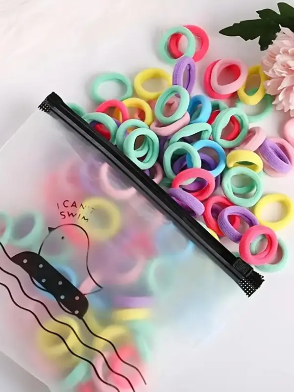 100pcs Summer 2024 Random Color Casual High Stretch Seamless Hair Ties, Small Rubber Band Headband Hair Accessories