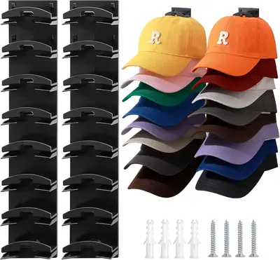 2 Pack Hat Organizer for Baseball Caps, Hat Rack for Wall with Strong Adhesive, Wall Mounted Hat Hooks Hold up to 16 Hats for...