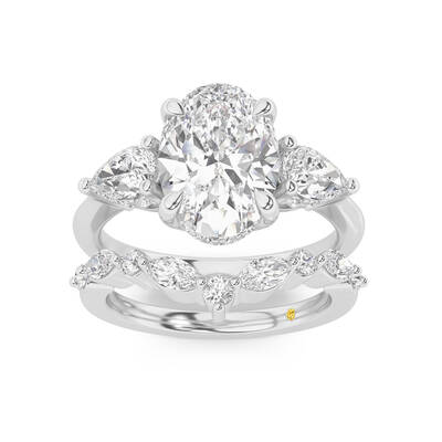 Celestia Lab Grown Oval Shaped Diamond Engagement Ring with The Angelina Wedding Band | 14K White Gold 3 ct. tw.