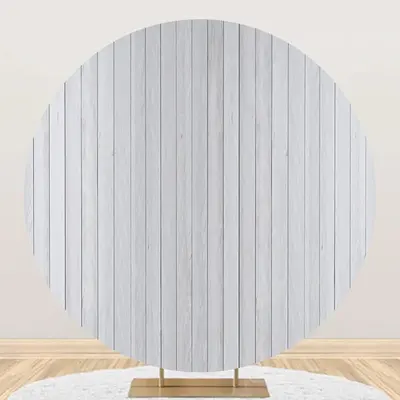 White Vertical Plank Simple Round Birthday Backdrop - Aperturee