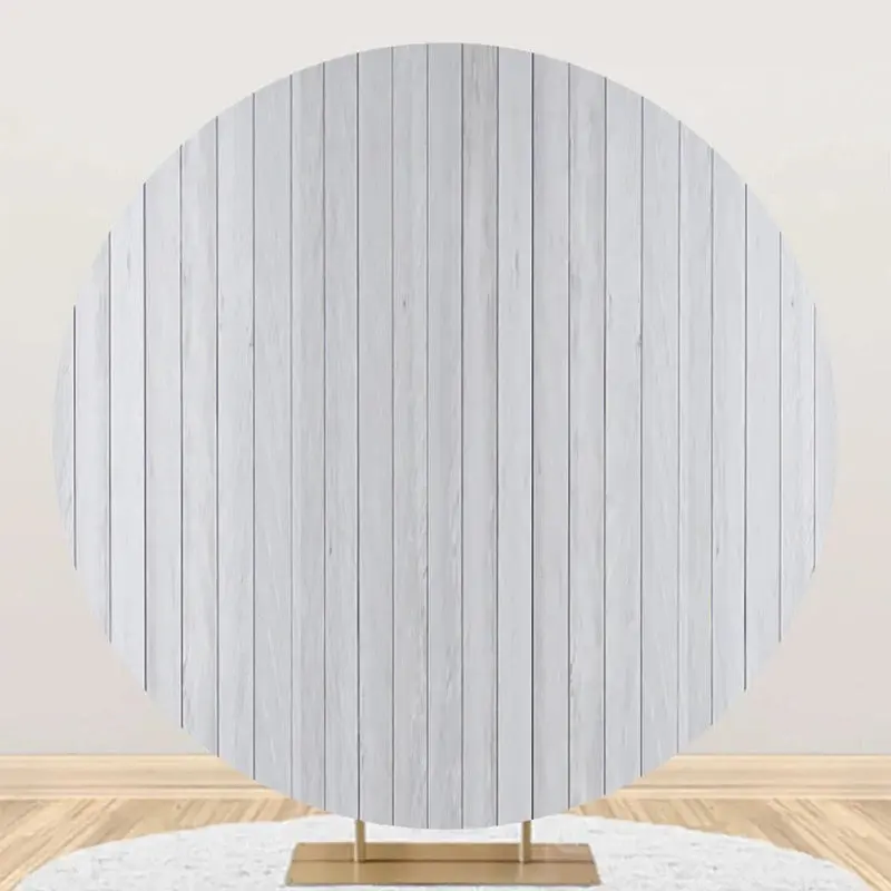 White Vertical Plank Simple Round Birthday Backdrop - Aperturee