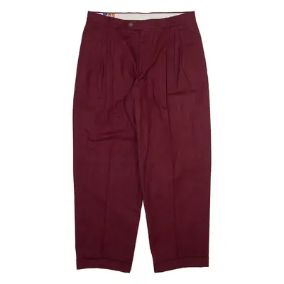 STREET MAN Mens Trousers Maroon Relaxed Straight Linen W32 L28