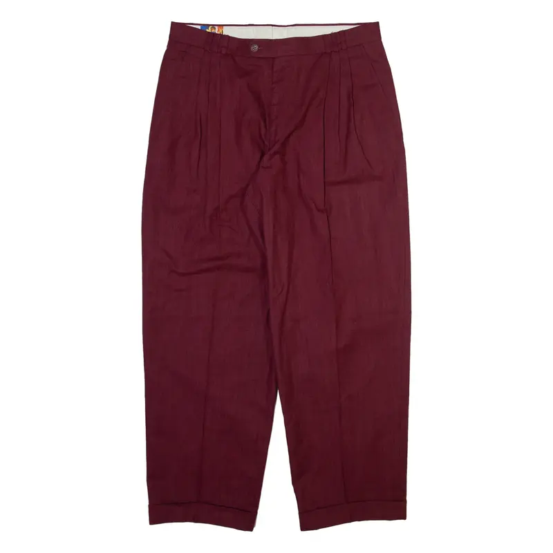 STREET MAN Mens Trousers Maroon Relaxed Straight Linen W32 L28