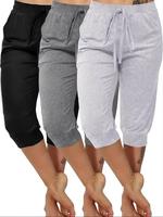 Plus Size Women's Solid Color Capri Pants, Loose Casual Comfy Pajama Pants for Daily Home Wear, Women's Sleepwear for All Sea...