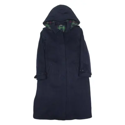 Girls Overcoat Coat Blue Wool 90s Hooded L