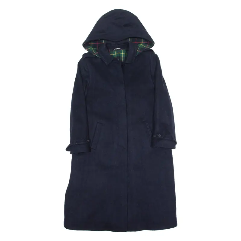 Girls Overcoat Coat Blue Wool 90s Hooded L