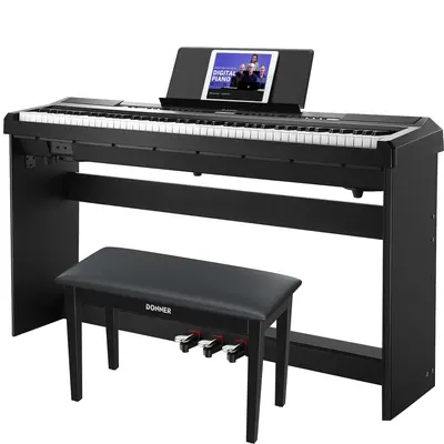 Donner DEP-20 Weighted Digital Piano - Black / Piano+Two-Seater Bench