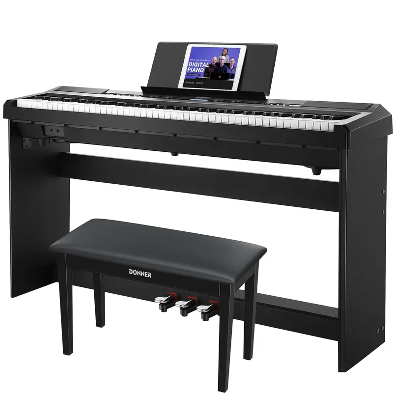 Donner DEP-20 Weighted Digital Piano - Black / Piano+Two-Seater Bench
