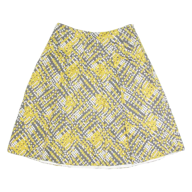 COAST Womens Pleated Skirt Yellow Knee Length Crazy Pattern UK 8