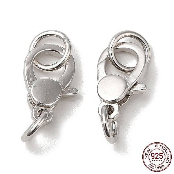 Anti-Tarnish Rhodium Plated 925 Sterling Silver Lobster Claw Clasps with Jump Rings