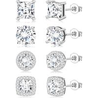 Cubic Zirconia Stud Earrings for Women Mens Earrings Hypoallergenic Sterling Silver Post Square CZ Studs Set