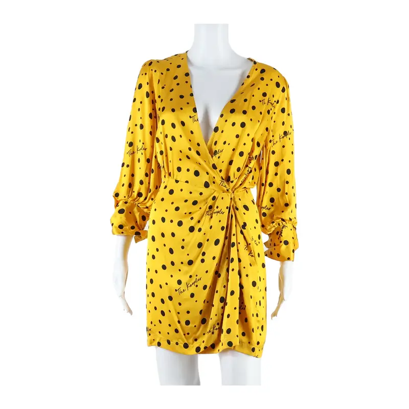 THE KOOPLES Lightweight Womens Wrap Dress Yellow Viscose Spotted Knee Length XS