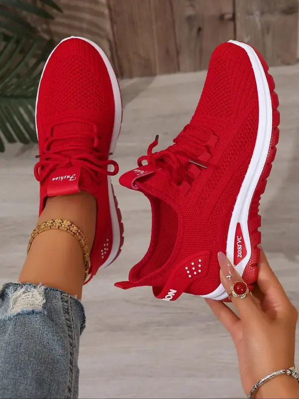 Women's Fashionable Plain Color Lace Up Low Top Sneakers, Casual Comfortable Breathable Sports Running Shoes, All-match Basic...