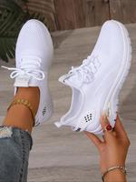 Women's Fashionable Plain Color Lace Up Low Top Sneakers, Casual Comfortable Breathable Sports Running Shoes, All-match Basic...