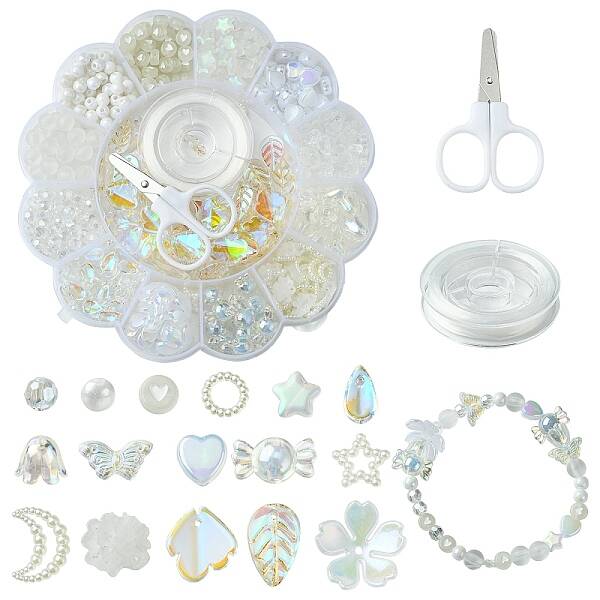 DIY Acrylic Flower Beaded Stretch Bracelet with Leaf Charms Making Kits