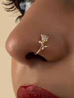 Rhinestone Decorated Rose Shaped Nose Septum Ring, Fashionable Body Jewelry for Women & Girls for Party, Daily Clothing Decor...