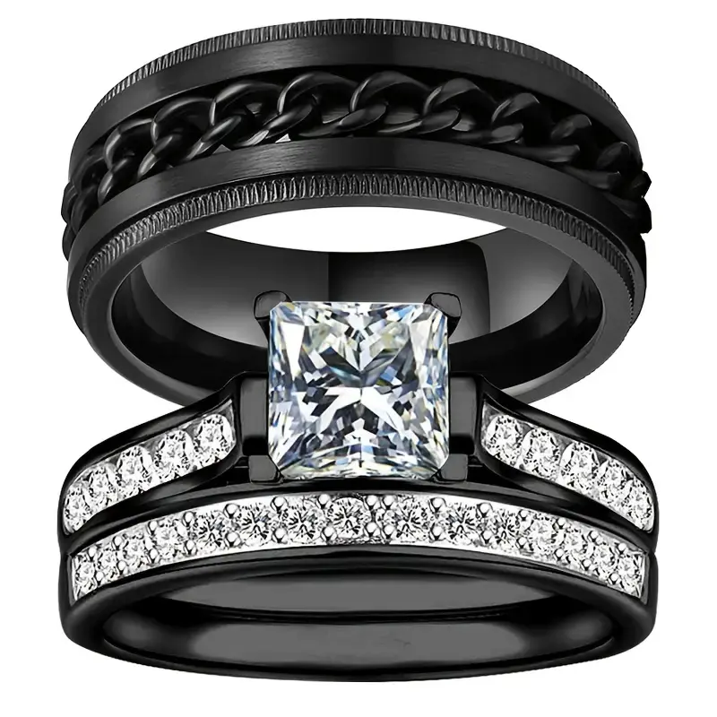 Couples Rings Set - Black Wedding Bands for Men and Women, Comfort Fit, Hypoallergenic, Scratch-Resistant, and Durable Engage...