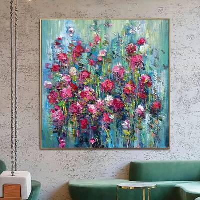 Original Floral Painting on Canvas Red Flowers Paintings On Canvas Love Wall Art Oversized Thick Colorful Oil Hand Art | FLOR...