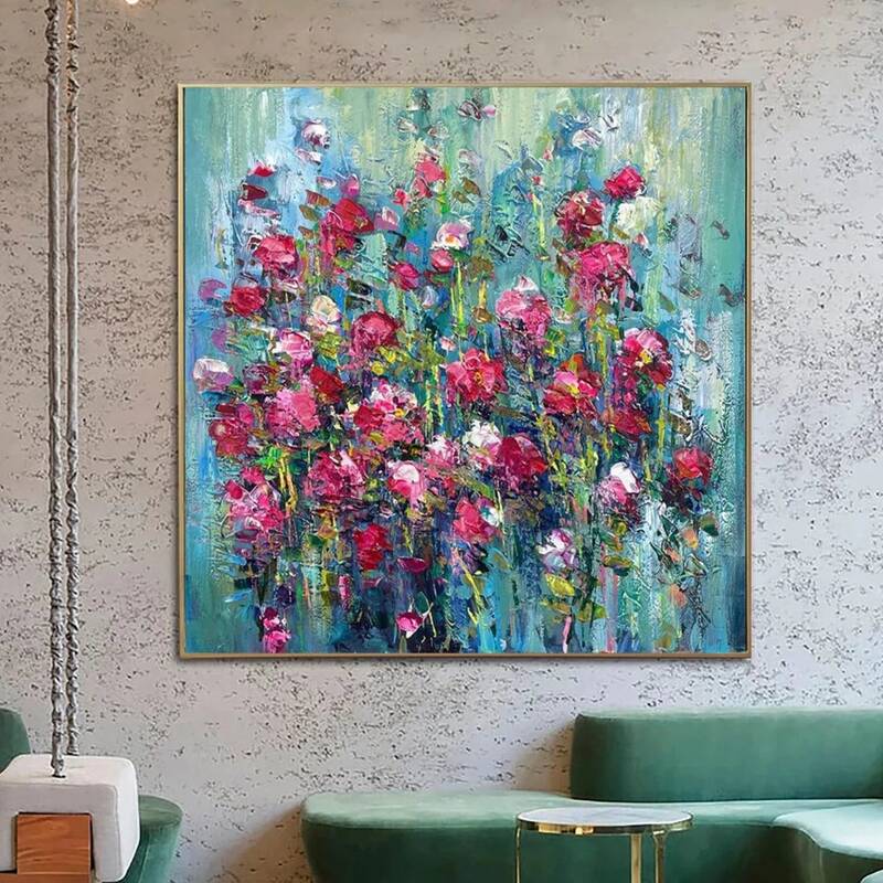Original Floral Painting on Canvas Red Flowers Paintings On Canvas Love Wall Art Oversized Thick Colorful Oil Hand Art | FLOR...