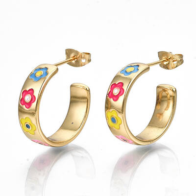 Brass Enamel Stud Earrings