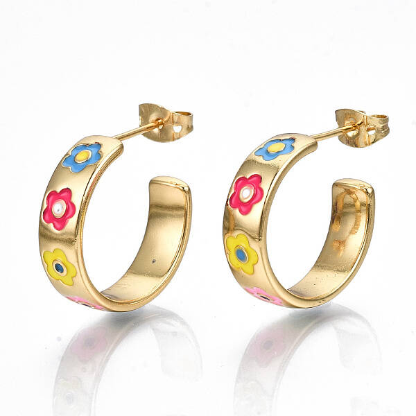 Brass Enamel Stud Earrings