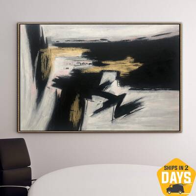 Large Abstract Black And White Oil Painting On Canvas Modern Fine Art Original Acrylic Gold Leaf Texture Wall Art | INFATUATI...