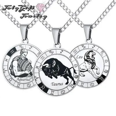 JEWELRY Zodiac Coin Necklace for Women Men, Constellation Horoscope Astrology Pendant Necklaces Lucky Jewelry