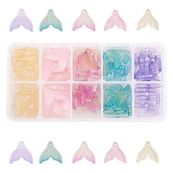 100Pcs Transparent Spray Painted Glass Crystal Pendants Mermaid Fishtail for Jewelry Making DIY Crafts Accessories
