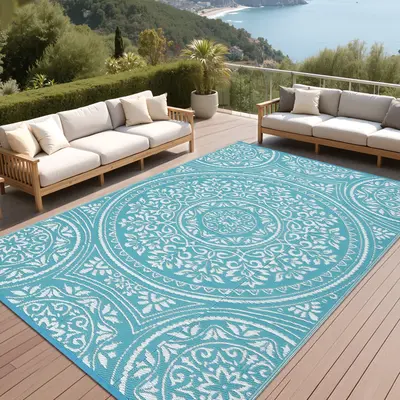 Garvee Reversible Outdoor Plastic Area Rug 8x10ft – Waterproof & UV Resistant Patio Carpet – Lightweight Straw Mat for Po...