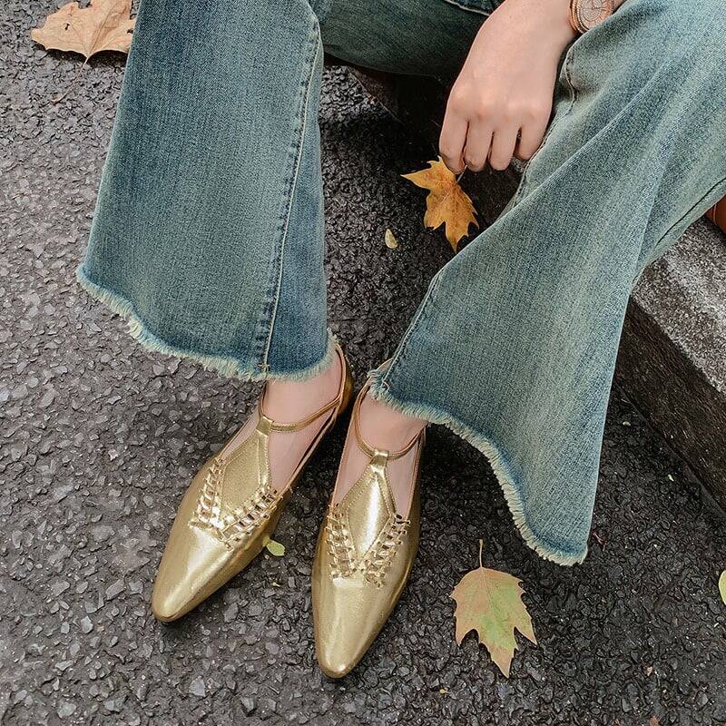 CHIKO Bianca Pointy Toe Block Heels T-Strap Shoes