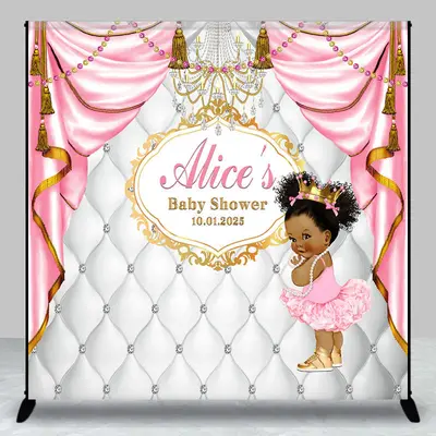 Aperturee Royal Pink White Custom Name Baby Shower Backdrop - Aperturee