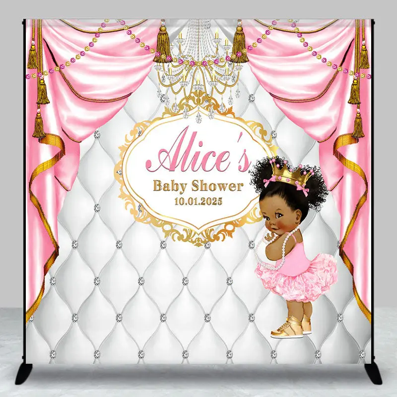 Aperturee Royal Pink White Custom Name Baby Shower Backdrop - Aperturee