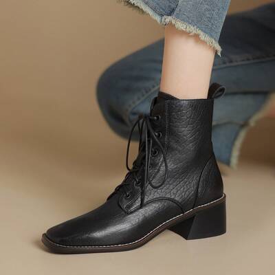 CHIKO Acacia Square Toe Block Heels Ankle Boots