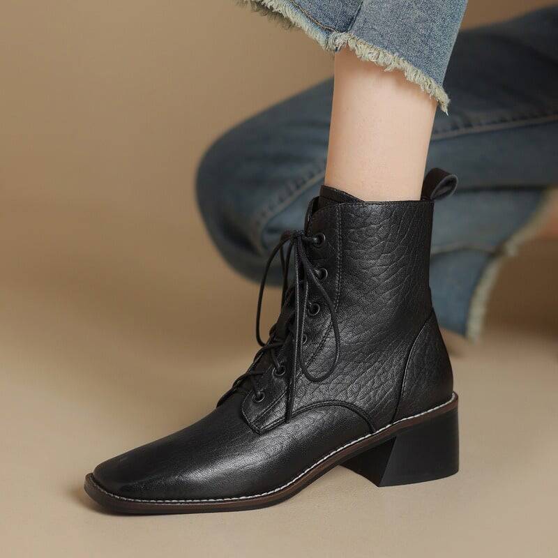 CHIKO Acacia Square Toe Block Heels Ankle Boots