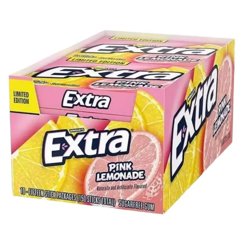Extra Pink Lemonade 15 Sticks Per Pack 10 Packs Per Inner (Total 150 Sticks) Fruit Snack Bubblegum