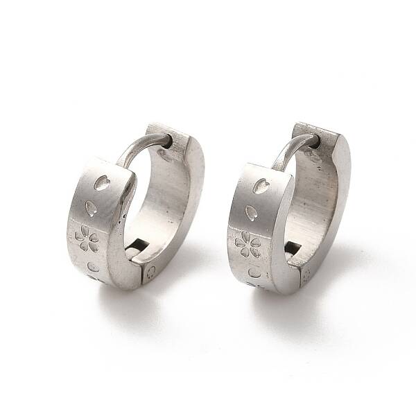 Non-Tarnish Flower 304 Stainless Steel Hoop Earrings