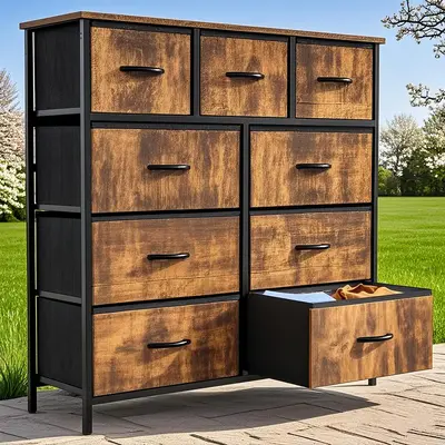 【Springtok】9-Drawer Dresser, Storage Unit Organizer Chest for Clothes, Tall Brown Dresser & Chest of Drawers for Bedroom,...
