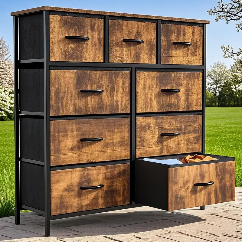 【Springtok】9-Drawer Dresser, Storage Unit Organizer Chest for Clothes, Tall Brown Dresser & Chest of Drawers for Bedroom,...