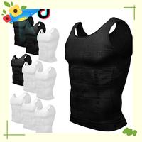 CATTIBOR 3 Pack Men Round Neck Compression Tank Top,Men Shaping Vest,Men Sleeveless Shirt Shapewear,Men GYM Workout  Fitness ...