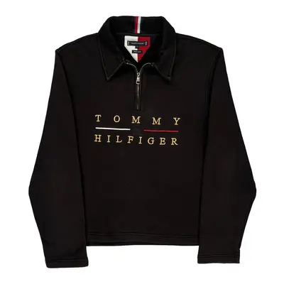 Tommy Hilfiger Spellout 1/4 Zip - Medium Black Cotton Blend