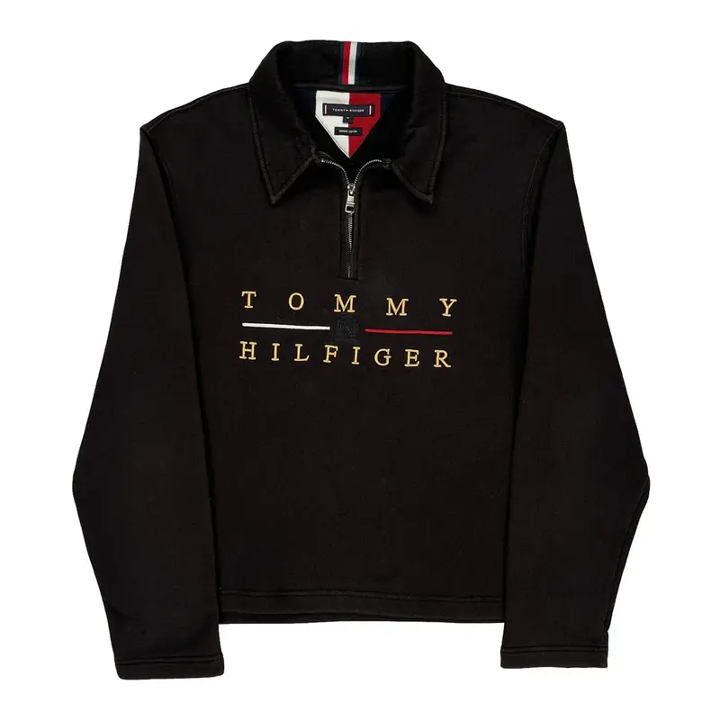 Tommy Hilfiger Spellout 1/4 Zip - Medium Black Cotton Blend