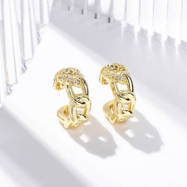 Rack Plating Brass Micro Pave Clear Cubic Zirconia Cuff Earrings