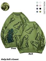 Men's New Trendy Round Neck Long Sleeve Dinosaur Sweater, 1 Count Lounge Loose Crew Neck Jumper for Fall & Winter, Casual Men...