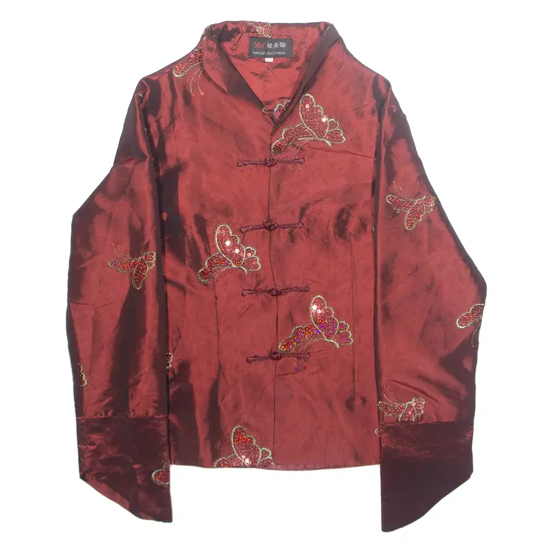 Womens Oriental Sequin Butterfly Pattern Jacket Red M